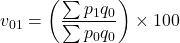\[v_{01} = \left( \frac{\sum p_1 q_0}{\sum p_0 q_0} \right) \times 100\]